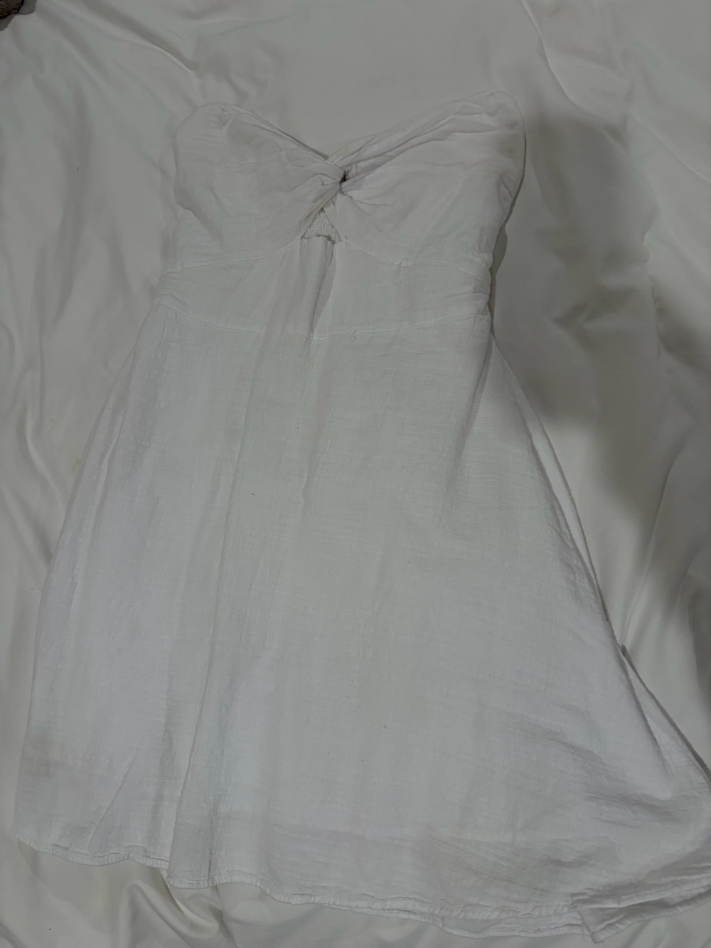 Strapless White Twist-Detail Summer Dress